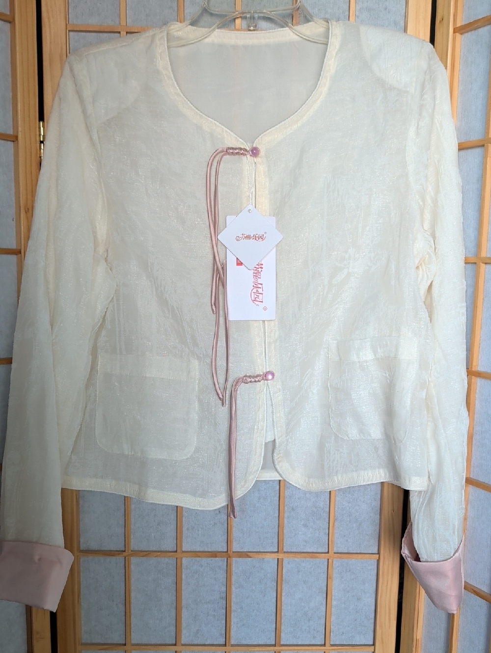 Women’s Lightweight Ivory Jacket with Pink Trim